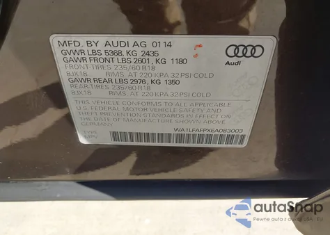 2014 Audi Q5 2.0T Premium из США, поврежденный, VIN WA1LFAFPXEA083003